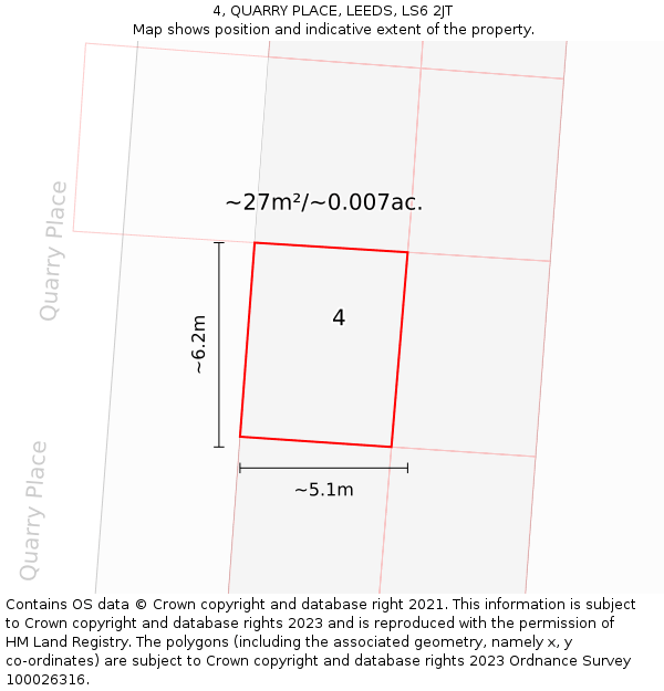 4, QUARRY PLACE, LEEDS, LS6 2JT: Plot and title map