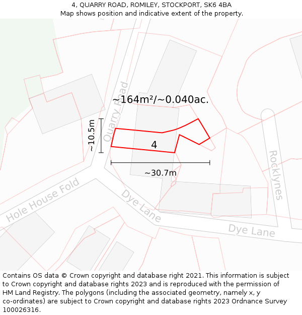 4, QUARRY ROAD, ROMILEY, STOCKPORT, SK6 4BA: Plot and title map