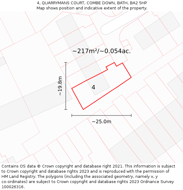 4, QUARRYMANS COURT, COMBE DOWN, BATH, BA2 5HP: Plot and title map