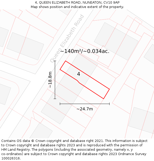 4, QUEEN ELIZABETH ROAD, NUNEATON, CV10 9AP: Plot and title map