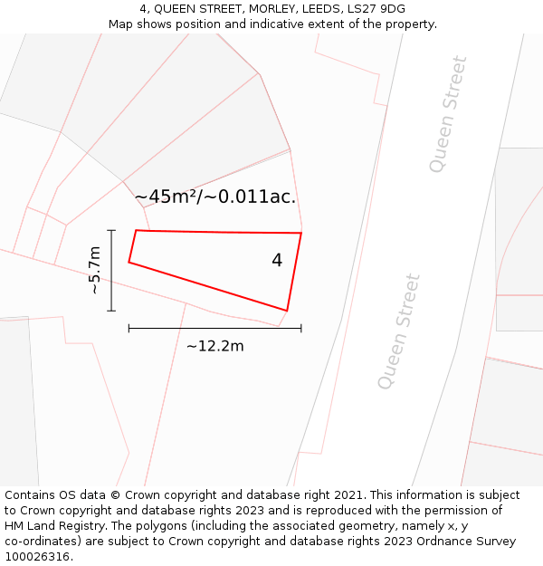 4, QUEEN STREET, MORLEY, LEEDS, LS27 9DG: Plot and title map