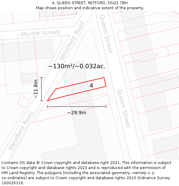 4, QUEEN STREET, RETFORD, DN22 7BH: Plot and title map