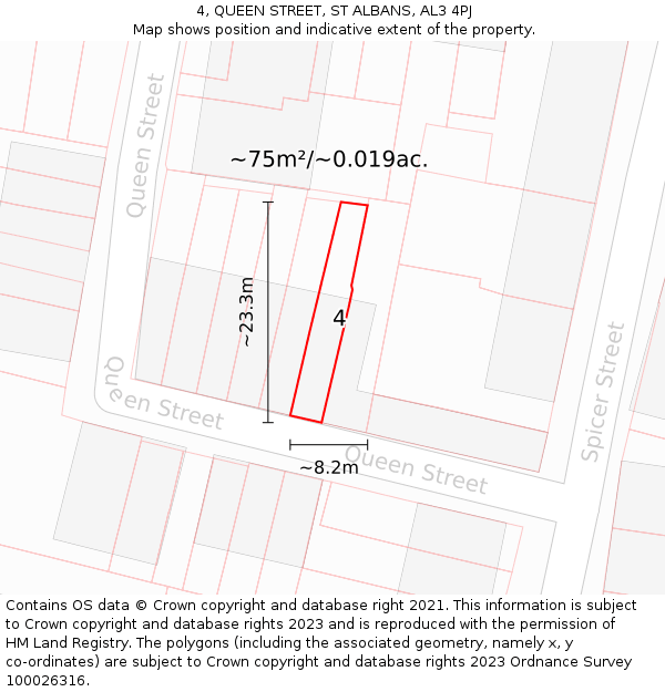4, QUEEN STREET, ST ALBANS, AL3 4PJ: Plot and title map