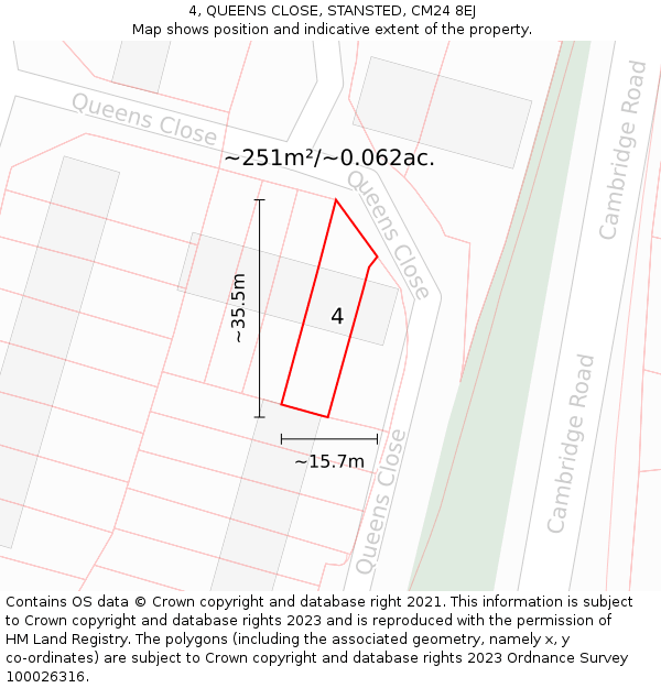 4, QUEENS CLOSE, STANSTED, CM24 8EJ: Plot and title map