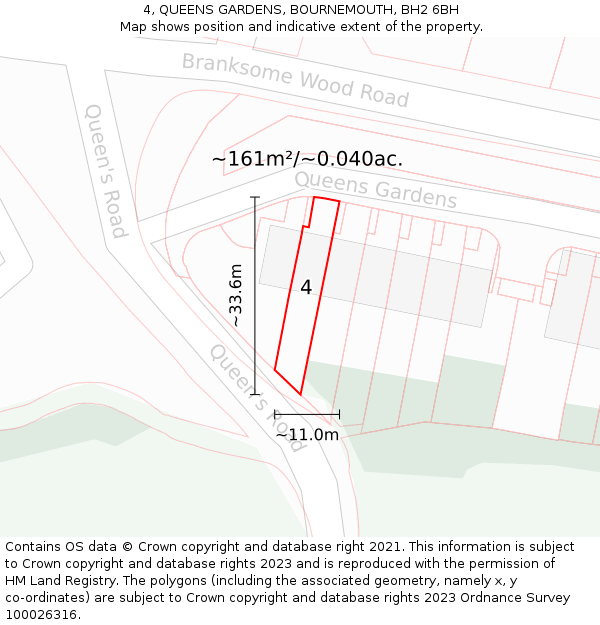 4, QUEENS GARDENS, BOURNEMOUTH, BH2 6BH: Plot and title map