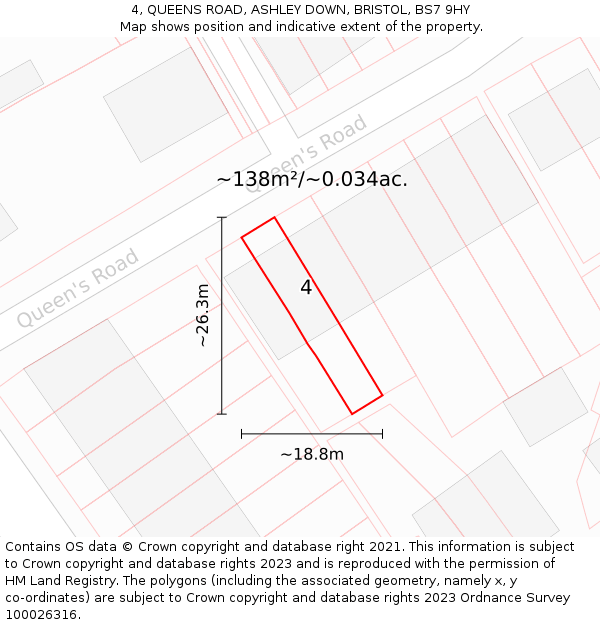 4, QUEENS ROAD, ASHLEY DOWN, BRISTOL, BS7 9HY: Plot and title map