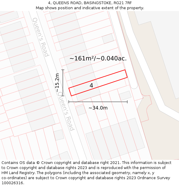 4, QUEENS ROAD, BASINGSTOKE, RG21 7RF: Plot and title map