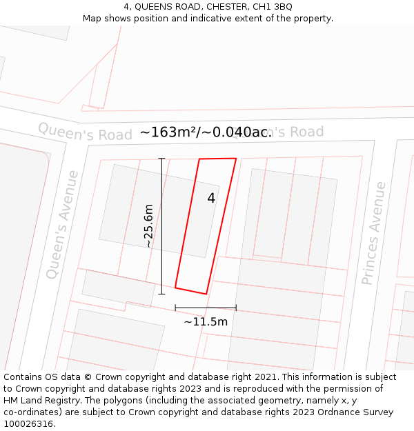 4, QUEENS ROAD, CHESTER, CH1 3BQ: Plot and title map