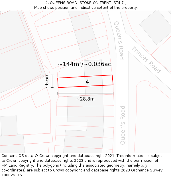 4, QUEENS ROAD, STOKE-ON-TRENT, ST4 7LJ: Plot and title map