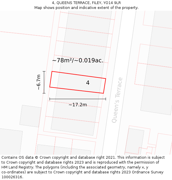 4, QUEENS TERRACE, FILEY, YO14 9LR: Plot and title map