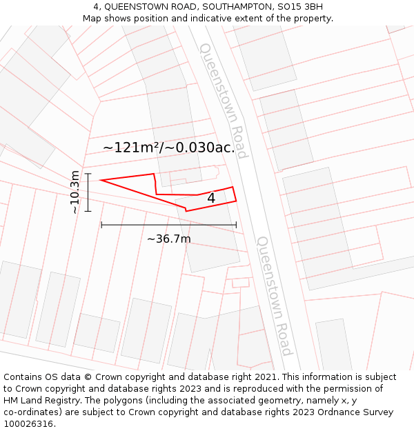 4, QUEENSTOWN ROAD, SOUTHAMPTON, SO15 3BH: Plot and title map