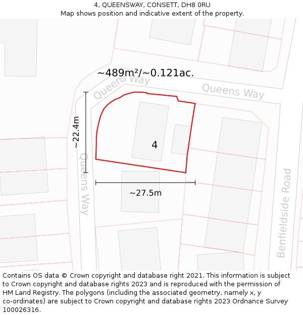4, QUEENSWAY, CONSETT, DH8 0RU: Plot and title map