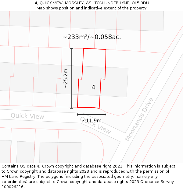 4, QUICK VIEW, MOSSLEY, ASHTON-UNDER-LYNE, OL5 9DU: Plot and title map