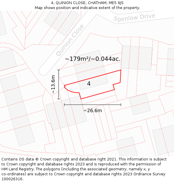 4, QUINION CLOSE, CHATHAM, ME5 9JS: Plot and title map
