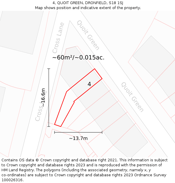 4, QUOIT GREEN, DRONFIELD, S18 1SJ: Plot and title map