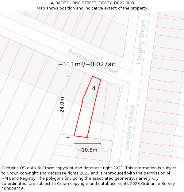 4, RADBOURNE STREET, DERBY, DE22 3HB: Plot and title map