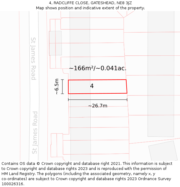 4, RADCLIFFE CLOSE, GATESHEAD, NE8 3JZ: Plot and title map