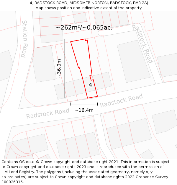 4, RADSTOCK ROAD, MIDSOMER NORTON, RADSTOCK, BA3 2AJ: Plot and title map