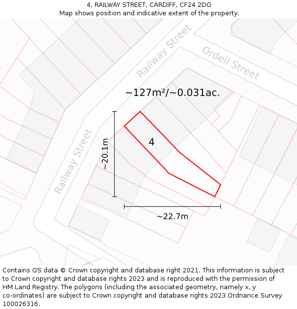 4, RAILWAY STREET, CARDIFF, CF24 2DG: Plot and title map