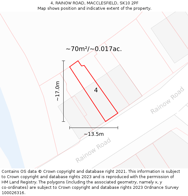 4, RAINOW ROAD, MACCLESFIELD, SK10 2PF: Plot and title map