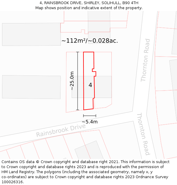 4, RAINSBROOK DRIVE, SHIRLEY, SOLIHULL, B90 4TH: Plot and title map