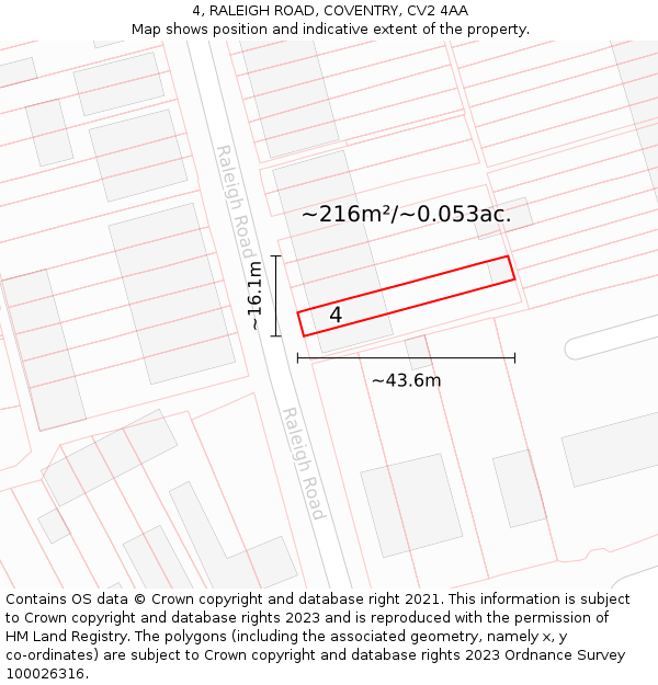 4, RALEIGH ROAD, COVENTRY, CV2 4AA: Plot and title map