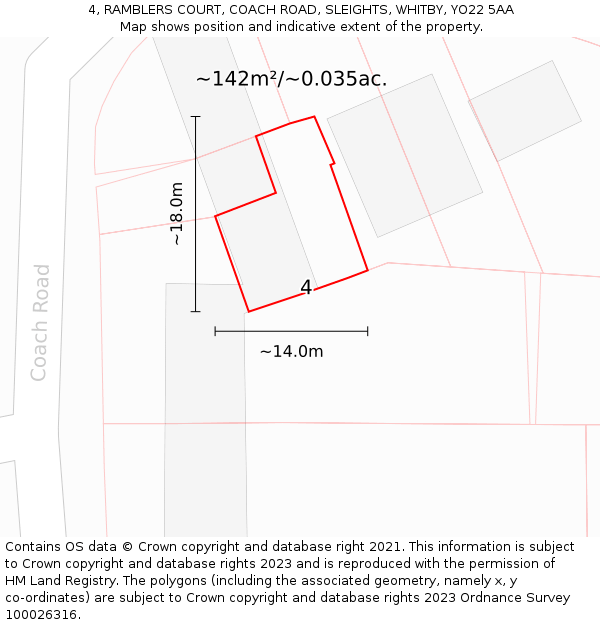 4, RAMBLERS COURT, COACH ROAD, SLEIGHTS, WHITBY, YO22 5AA: Plot and title map