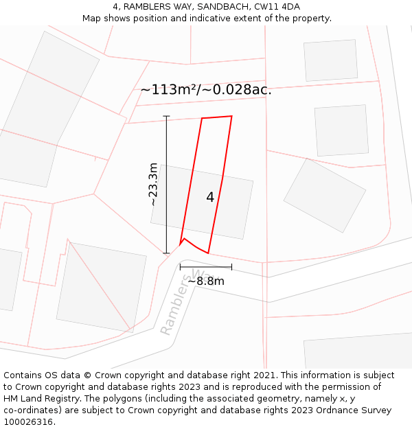 4, RAMBLERS WAY, SANDBACH, CW11 4DA: Plot and title map