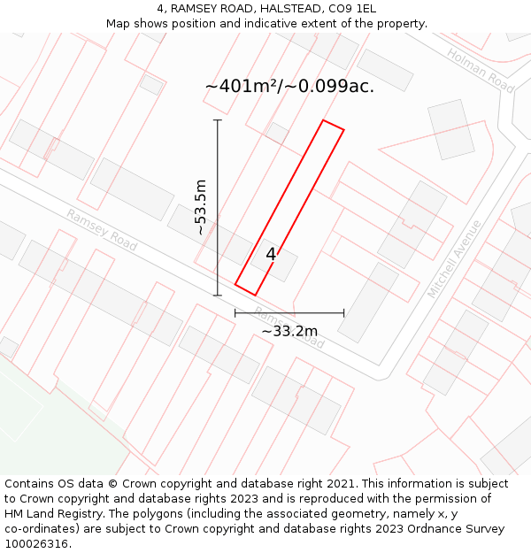 4, RAMSEY ROAD, HALSTEAD, CO9 1EL: Plot and title map