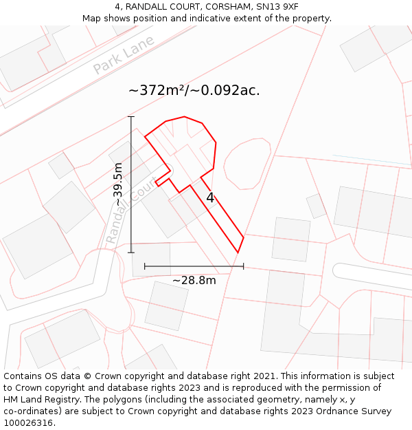 4, RANDALL COURT, CORSHAM, SN13 9XF: Plot and title map