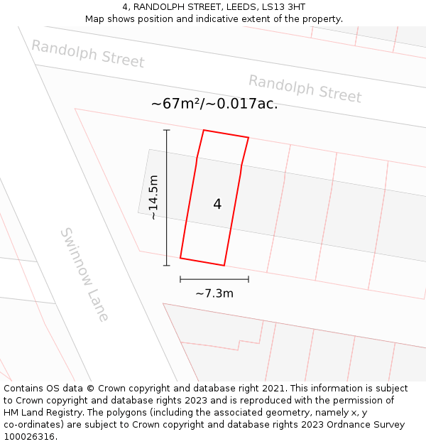4, RANDOLPH STREET, LEEDS, LS13 3HT: Plot and title map