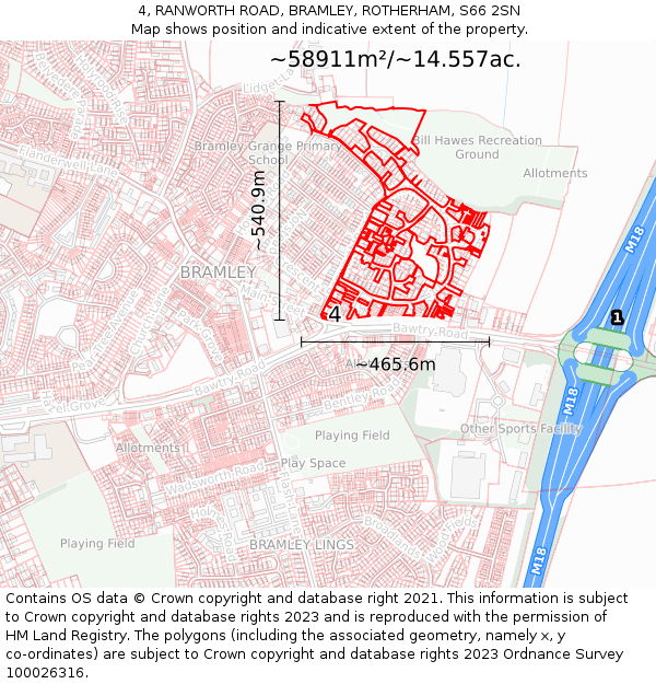 4, RANWORTH ROAD, BRAMLEY, ROTHERHAM, S66 2SN: Plot and title map