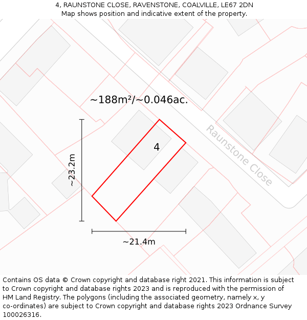 4, RAUNSTONE CLOSE, RAVENSTONE, COALVILLE, LE67 2DN: Plot and title map