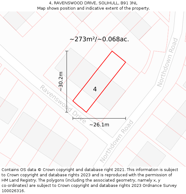 4, RAVENSWOOD DRIVE, SOLIHULL, B91 3NL: Plot and title map