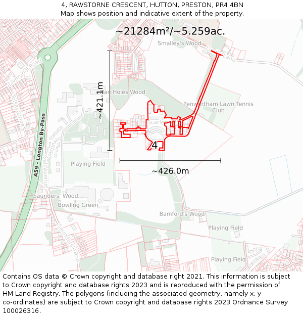 4, RAWSTORNE CRESCENT, HUTTON, PRESTON, PR4 4BN: Plot and title map