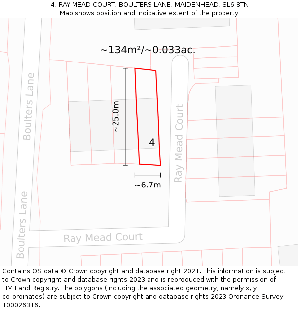 4, RAY MEAD COURT, BOULTERS LANE, MAIDENHEAD, SL6 8TN: Plot and title map