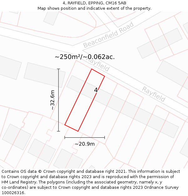 4, RAYFIELD, EPPING, CM16 5AB: Plot and title map