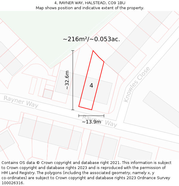 4, RAYNER WAY, HALSTEAD, CO9 1BU: Plot and title map
