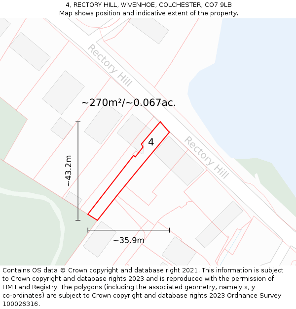 4, RECTORY HILL, WIVENHOE, COLCHESTER, CO7 9LB: Plot and title map