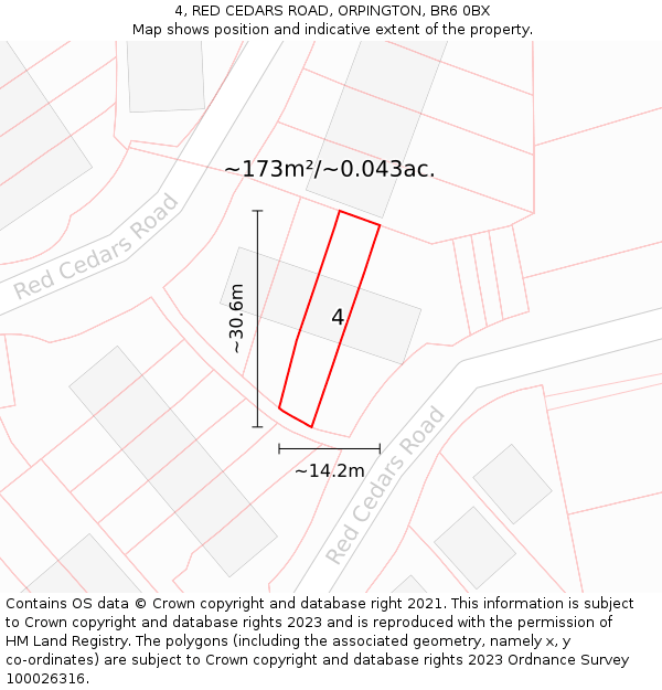 4, RED CEDARS ROAD, ORPINGTON, BR6 0BX: Plot and title map
