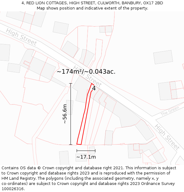 4, RED LION COTTAGES, HIGH STREET, CULWORTH, BANBURY, OX17 2BD: Plot and title map