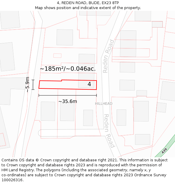 4, REDEN ROAD, BUDE, EX23 8TP: Plot and title map