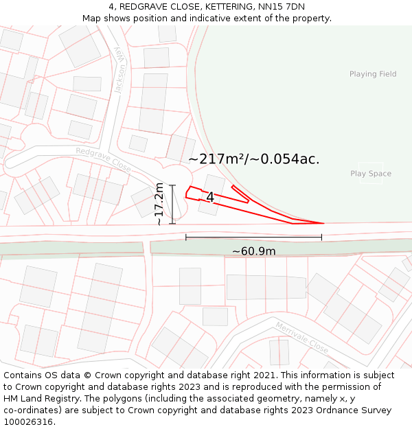 4, REDGRAVE CLOSE, KETTERING, NN15 7DN: Plot and title map