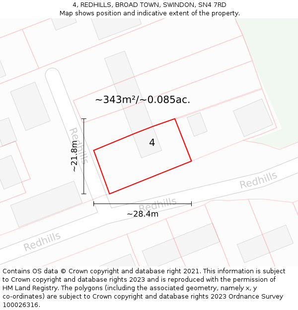 4, REDHILLS, BROAD TOWN, SWINDON, SN4 7RD: Plot and title map
