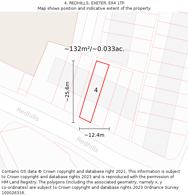 4, REDHILLS, EXETER, EX4 1TP: Plot and title map