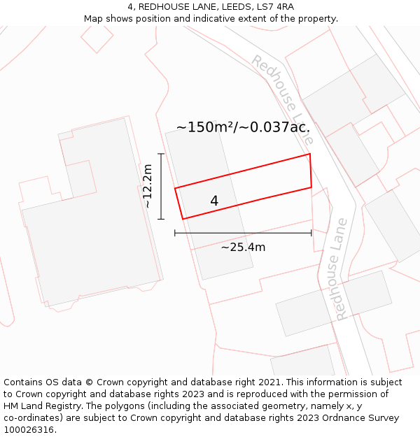 4, REDHOUSE LANE, LEEDS, LS7 4RA: Plot and title map