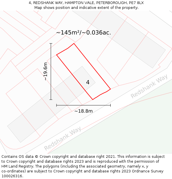 4, REDSHANK WAY, HAMPTON VALE, PETERBOROUGH, PE7 8LX: Plot and title map