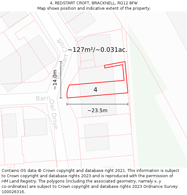 4, REDSTART CROFT, BRACKNELL, RG12 8FW: Plot and title map