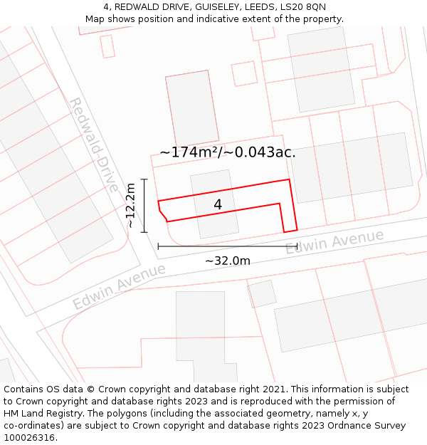 4, REDWALD DRIVE, GUISELEY, LEEDS, LS20 8QN: Plot and title map