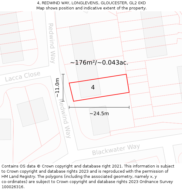 4, REDWIND WAY, LONGLEVENS, GLOUCESTER, GL2 0XD: Plot and title map